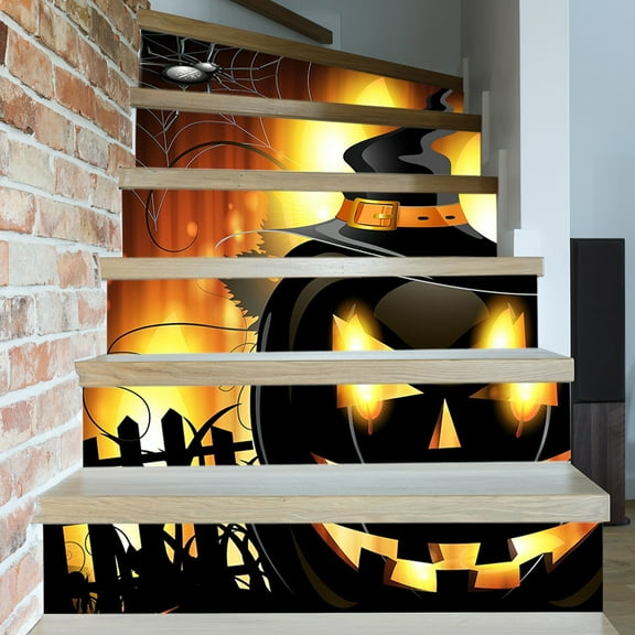 Peel and Stick Stair Risers Stickers, Halloween Devil Pumpkin Wall Sticker, Self Adhesive Stair Riser Decals, Staircase Decals Decor for Steps, 39.37"X7.09"