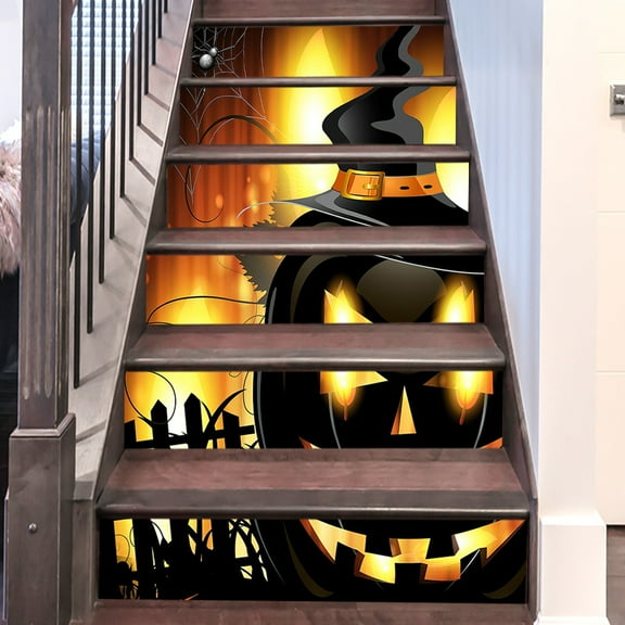 Peel and Stick Stair Risers Stickers, Halloween Devil Pumpkin Wall Sticker, Self Adhesive Stair Riser Decals, Staircase Decals Decor for Steps, 39.37"X7.09"