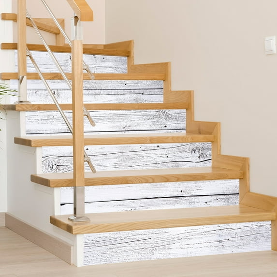 Peel and Stick Stair Risers Stickers, Self Adhesive Vinyl Stair Stickers Decals, Staircase Murals Decor for Steps, 39.37"X7.09", Faux Weathered Rustic Wood