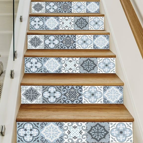 Peel & Stick Tile Backsplash Stair Riser Decals DIY Decals Mexican Talavera Home Decor Staircase Decal Stickers, Tile pattern steps decorative wall sticker