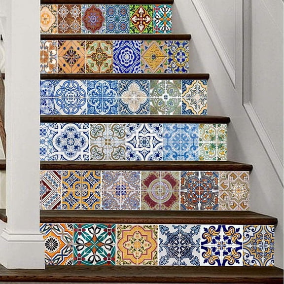 Peel and Stick Tile Backsplash Stair Riser Decals DIY Tile Decals Mexican Traditional Talavera Waterproof Home Decor Staircase Decal Stair Mural Decals
