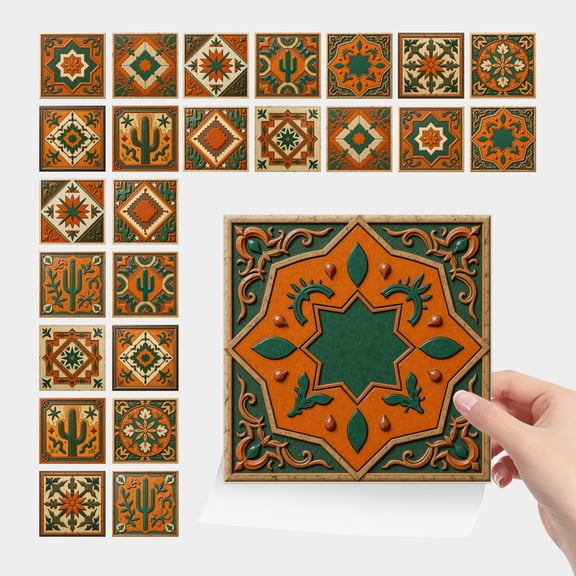 Peel and Stick Tile Stickers 24 PCS, Waterproof Floral Traditional Wall Decals, Removable Self Adhesive Backsplash Stickers for Kitchen Bathroom Decor, 4x4 Inch