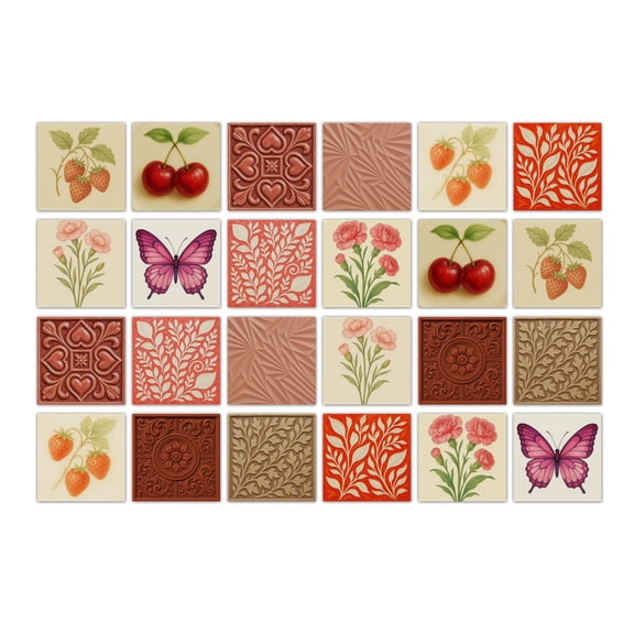 Peel and Stick Tile Stickers 24 PCS, Waterproof Floral Traditional Wall Decals, Removable Self Adhesive Backsplash Stickers for Kitchen Bathroom Decor, 4x4 Inch