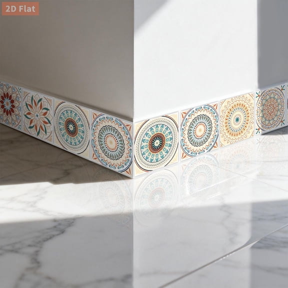 Peel and Stick Vintage Mandala Tile Border Wallpaper, 3.9*118 Inches Self Adhesive Floral Moroccan Tile Sticker,Waterproof Removable Decorative Wall Border for Kitchen Bathroom Skirting Line