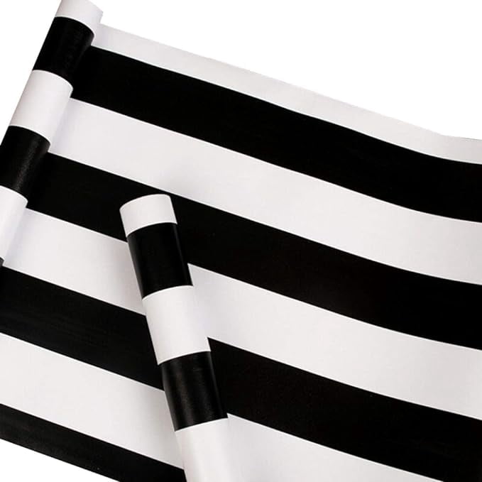 Peel and Stick Vinyl Black and White Striped Wallpaper Contact Paper