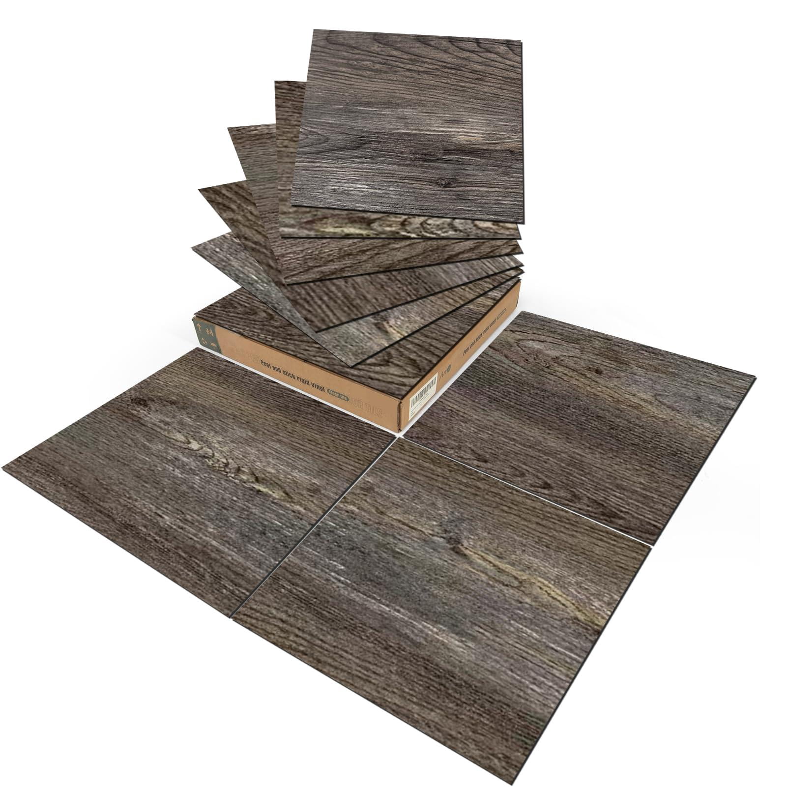 Peel And Stick Vinyl Floor Tiles 30-pack 12 X 12 Inch  Self Adhesive Waterproof Flooring Wood Planks For Kitchen Dining Room Bedrooms Cover 30 Sq. Ft Dark Brown Oak