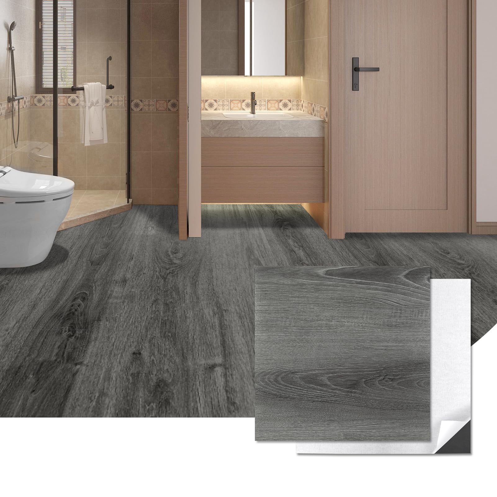 Peel And Stick Vinyl Floor Tiles 30-pack 12 X 12 Inch  Self Adhesive Waterproof Flooring Wood Planks For Kitchen Dining Room Bedrooms Cover 30 Sq.ft Grey Oak