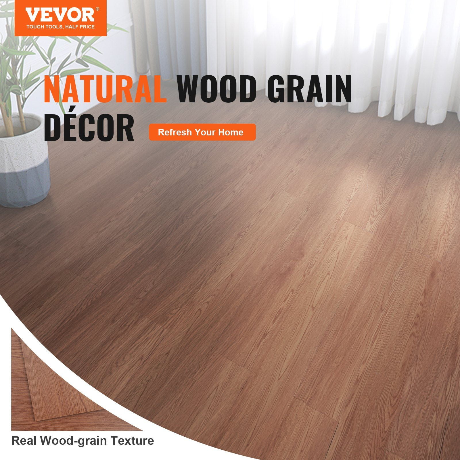 Peel & Stick Vinyl Floor Tiles 36x6 Inch, 2.5mm Thick, Wood Grain, Deep Brown - 36 Tiles for Kitchen, Dining Room, Bedroom, Bathroom