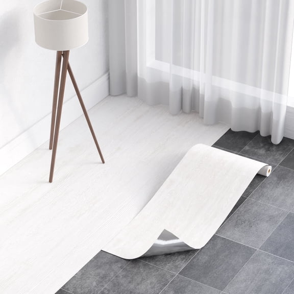 Peel and Stick Vinyl Flooring Roll 15.7"x 118"/20 Sq.Ft, PVC Thicken Self Adhesive Floor Tiles Wood Plank Film Waterproof Wear-resistant for any Room, DIY Floor Coverings White