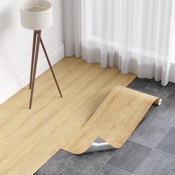 Peel and Stick Vinyl Flooring Roll 15.7"x 393"/43 Sq.Ft, PVC Thicken Self Adhesive Floor Tiles Wood Plank Film Waterproof Wear-resistant for any Room, DIY Floor Coverings Yellow Wood