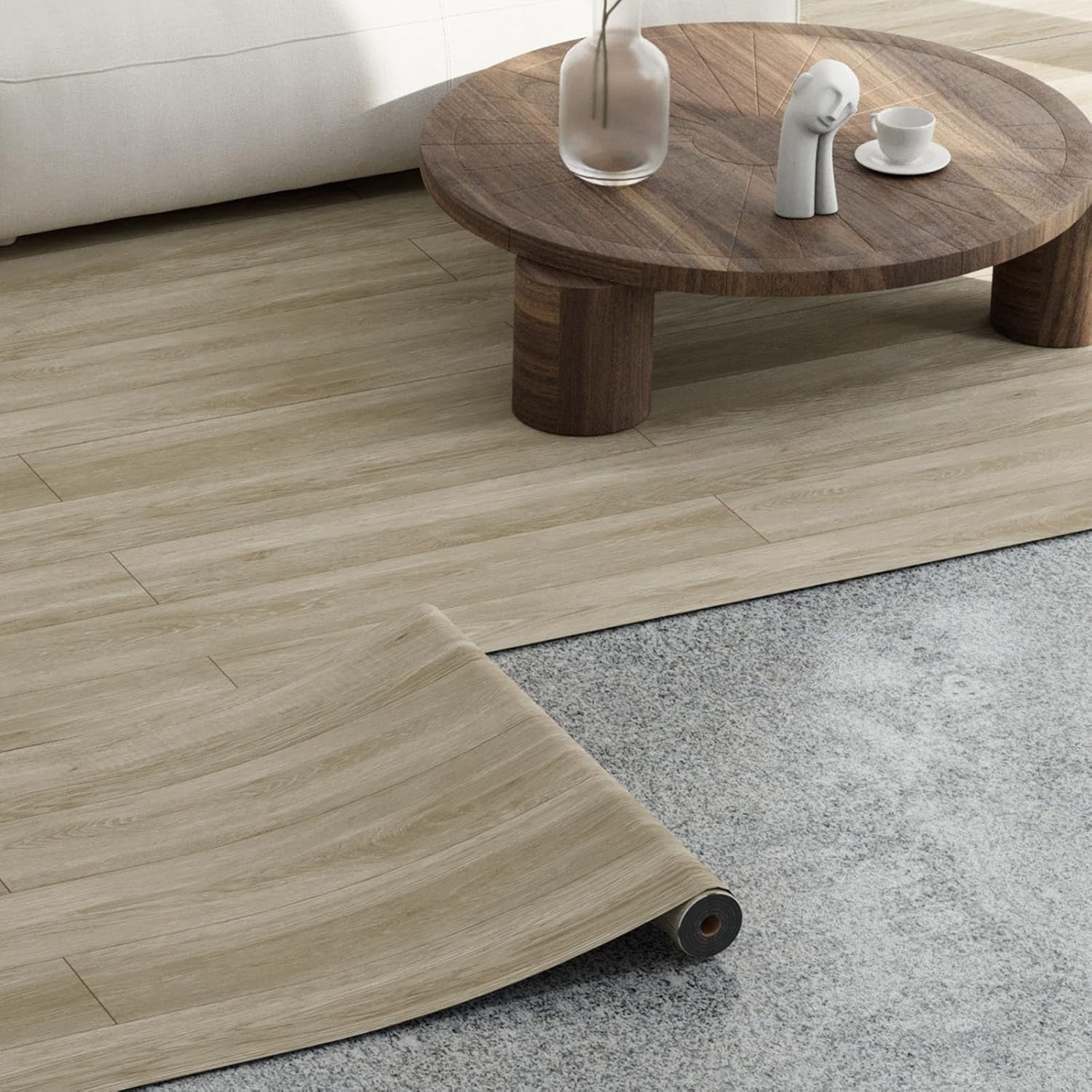 Peel and Stick Vinyl Flooring Roll 24"x 393"/ 64 Sq.Ft, Self Adhesive Vinyl Floor Tiles Wood Flooring, Temporary Floor Stickers Waterproof for Living Room Bedroom Kitchen RV, Light Brown Oak