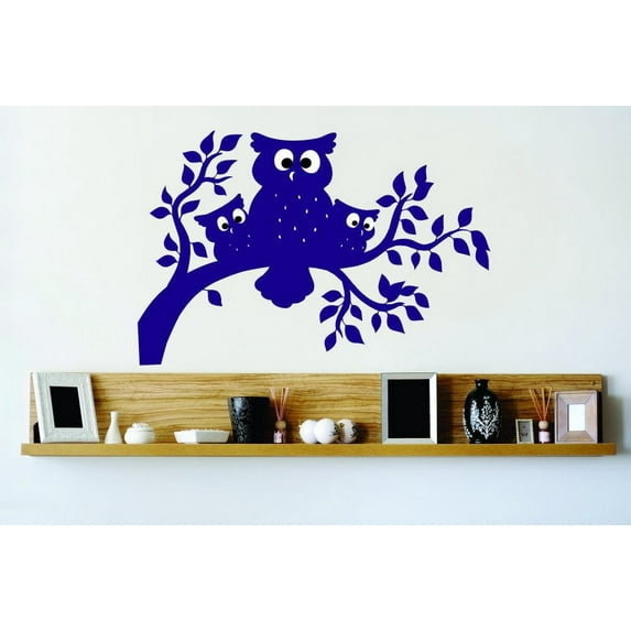 Peel & Stick Wall Decal Sticker : Three Owls On A Tree Branch Night Watchers Decor Picture Art Vinyl Mural 22x30 Inches