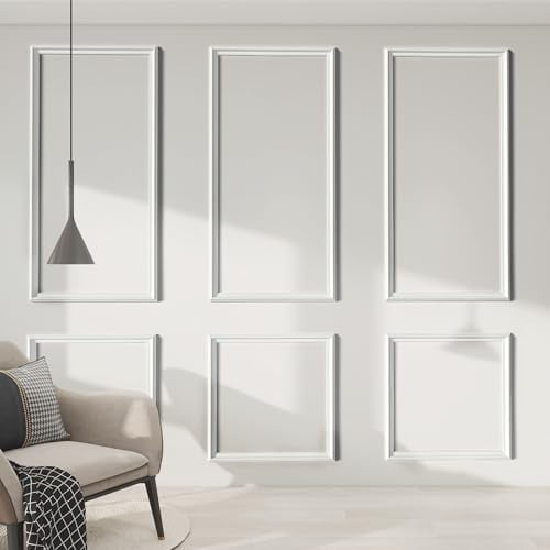 Peel and Stick Wall Molding Kit of 6 Frames,Premade Accent Wainscoting Panels, Ready to Molding Trim for Living Room Bedroom Corridor Home Interior Wall Panel Decor (54x24in)$$Tools & Hardware Other