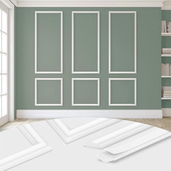 Peel and Stick Wall Molding Kit, Pre Cut Molding Wainscoting Panels for Interior Home Wall Moulding Décor Living Room Decoration, Self-Adhesive Ready to Assemble White (3 Set, 24 x 78 in)