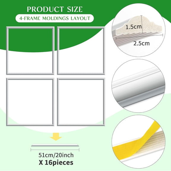 Peel and Stick Wall Molding Kit, Pre-Cut Panels for Interior Wall Decor, Pre-Adhesive Wall Molding Trim for Home Decor, Style1(4 Frames)$$Tools & Hardware Other