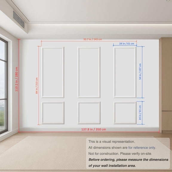 Peel and Stick Wall Molding Kit Pre-Cut Wainscoting Panels, Set of 3 (3 Top & 3 Bottom), Ready to Assemble & Easy to Install for Interior Wall Dcor, Living Room Bedroom Accent Walls (54 x 24 in)