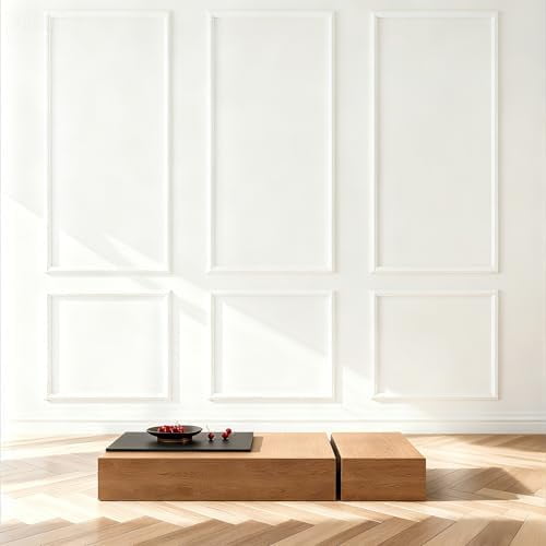 Peel and Stick Wall Molding Kit - White Frame Premade Moulding Panels - Accent Self Adhesive Wainscoting Panels - Ready to Assemble Art Faux Wood Trim for Interior Walls Home Decor (54"x24")