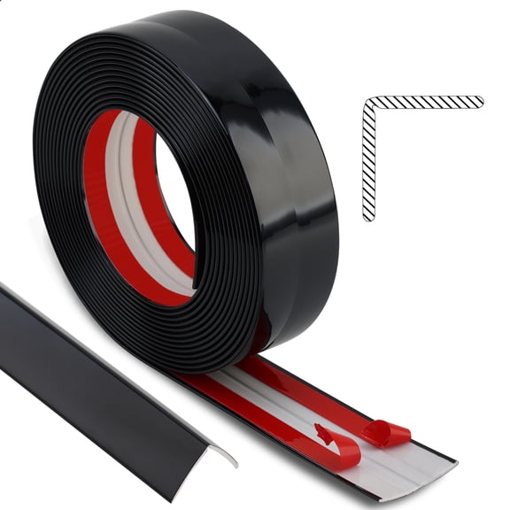 Peel and Stick Wall Molding Trim, Multifunctional Corner Guards & Caulk Strip Baseboard for Floor, Door Frame Protection (Shiny Black, 16.4ft x 0.8inch)