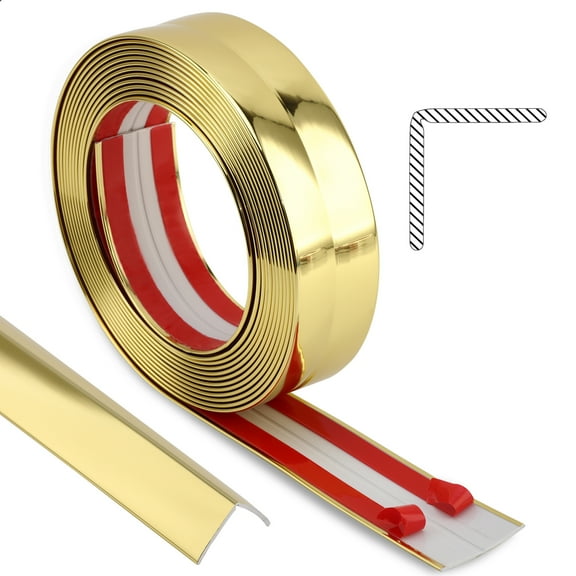 Peel and Stick Wall Molding Trim, Multifunctional Corner Guards & Caulk Strip Baseboard for Floor, Door Frame Protection (Shiny Gold, 16.4ft x 1.6inch)