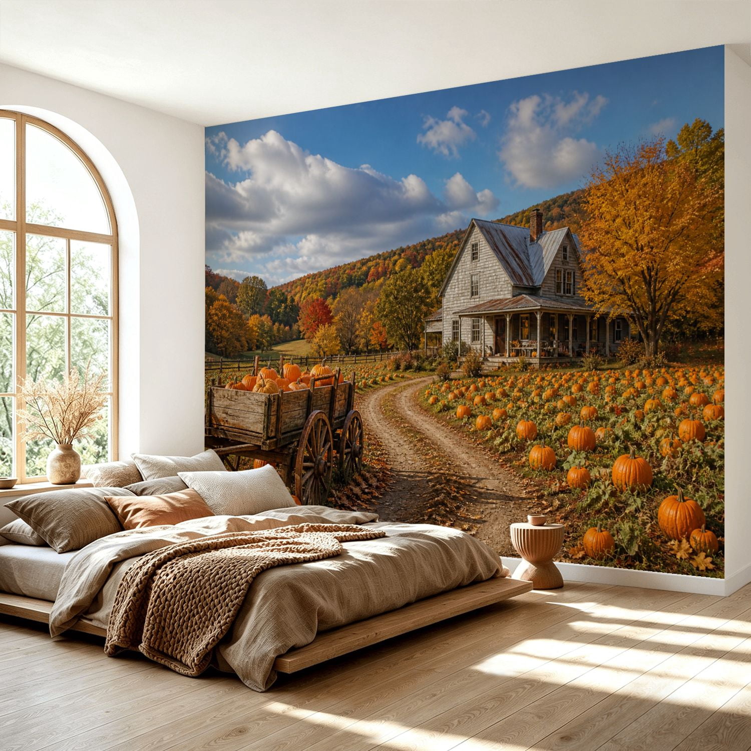 Fall Background Large Peel and Stick Wall Mural Autumn Pumpkin Fall Farmhouse Large Self ...