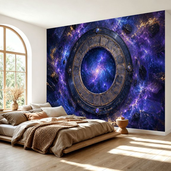 Peel and Stick Wall Mural Cosmic Spiral Galaxy Mystical Zodiac Wheel Stars Self-Adhesive Vinyl Wallpaper Removable Accent Wall Decor for Bedroom Living Room 69" x 96"