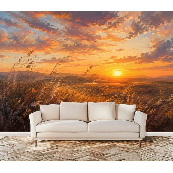 Waterfall Roses Sunset Peel and Stick Wall Mural Fantasy Cherry Blossom Tree Landscape Cosmic ...