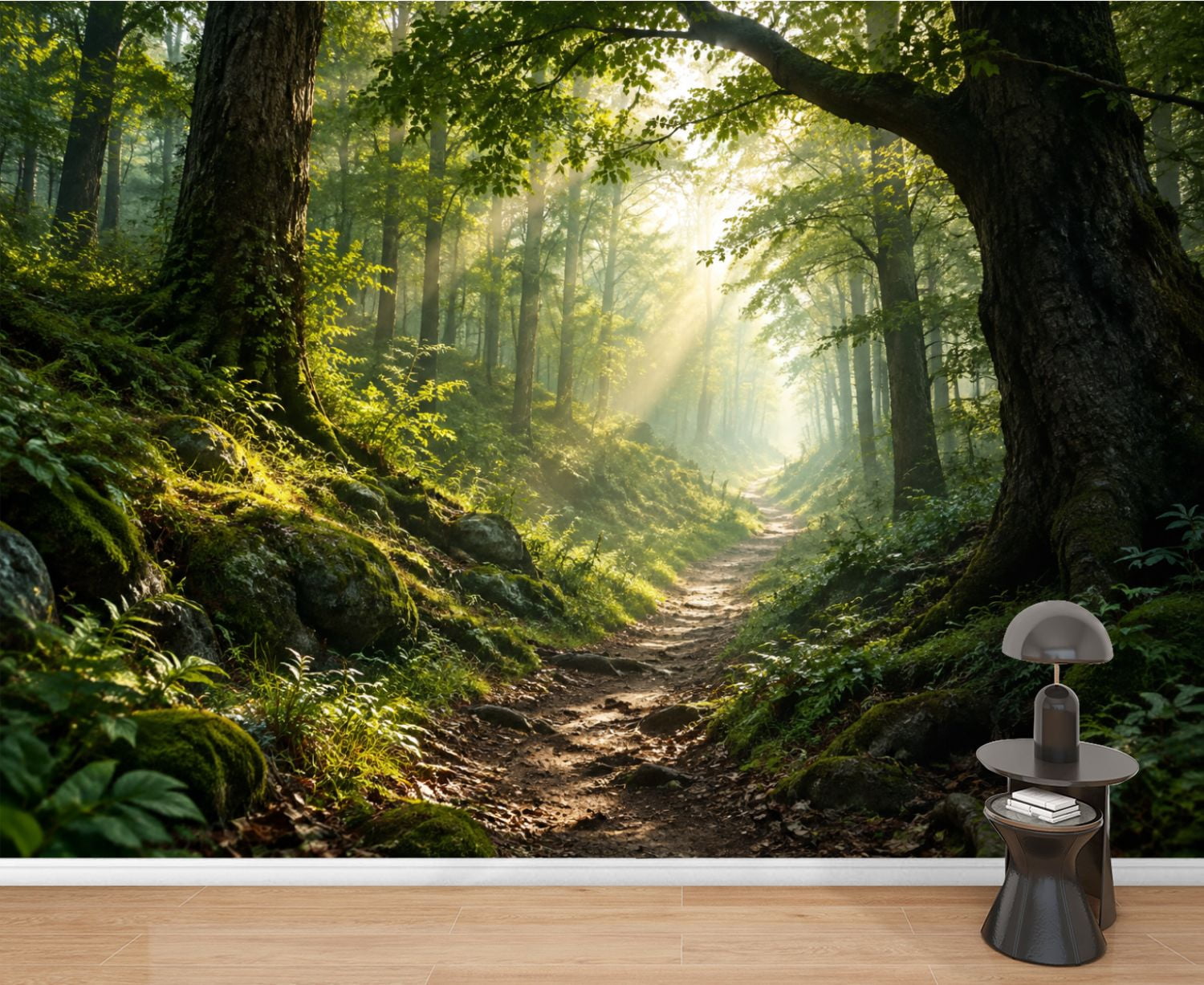 Stream Backround Simple Peel and Stick Wall Mural Serene Forest Pathway Sunlight Streaming ...
