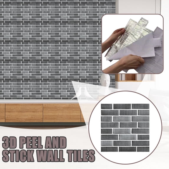 Peel and Stick Wall Tile Stickers, Backsplash Tile Peel and Stick, Natural 3D Stone Self Adhesive Marble Tiles, Waterproof DIY Brick Pattern Wall Decals for Kitchen & Bathroom 11.8x11.8 Inch 1Pcs