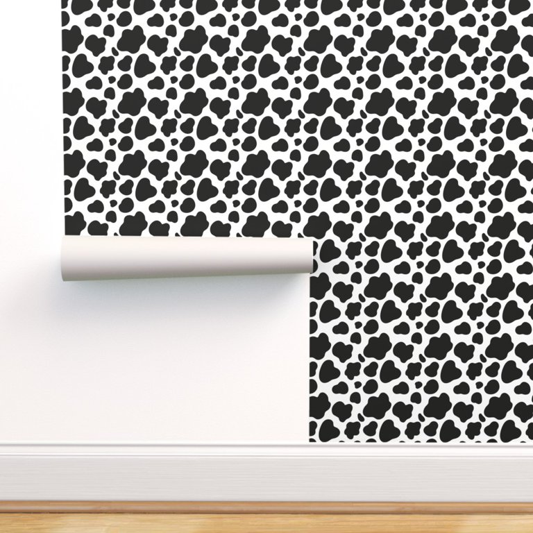 Peel & Stick Wallpaper Swatch - Cow Print Animal Black White Modern Custom  Removable Wallpaper by Spoonflower 