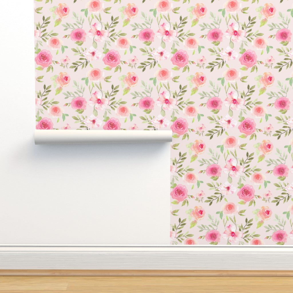 Peel & Stick Wallpaper 12ft x 2ft - Pink Cabbage Rose Cottagecore
