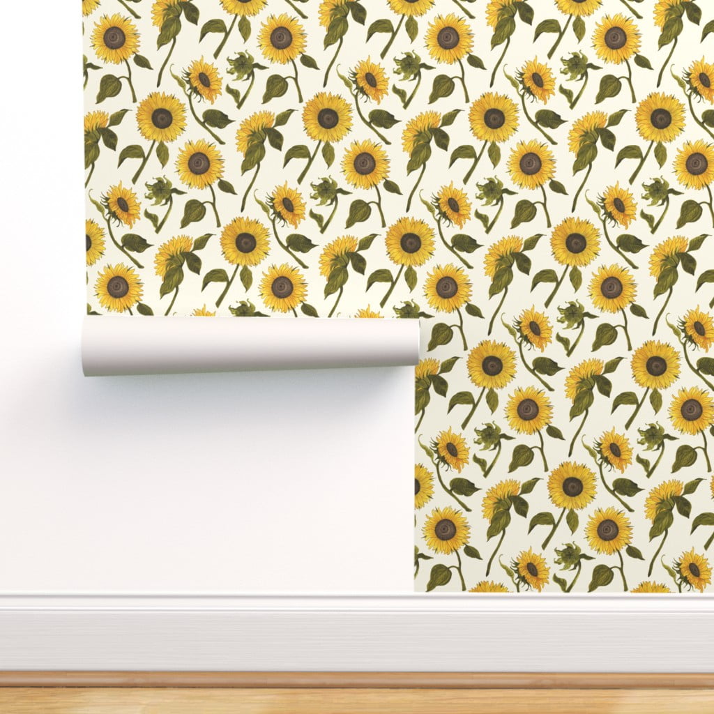 Peel & Stick Wallpaper 12ft x 2ft - Sunflower Large Sunflowers Cottage