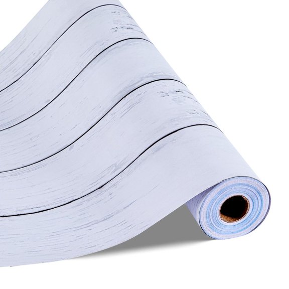 Peel and Stick Wallpaper, 17.7 x 590.5 inch Contact Paper White Wood Textured Waterpoof Self Adhesive, Easy to Clean & Peel Wall Decorative Vinyl Roll for Bedroom Kitchen Bathroom Office Desk