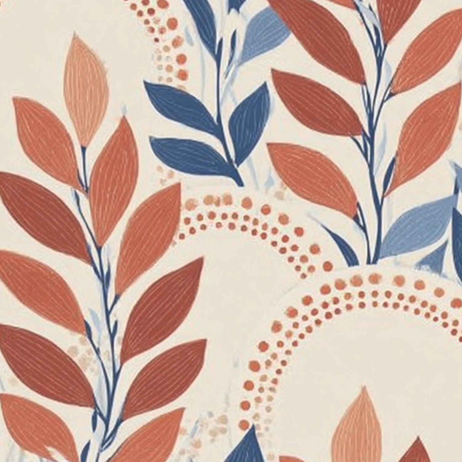 Peel and Stick Wallpaper 17.7in x 9.8ft Abstract Floral Terracotta Blue Leaves Beige Contact Paper Vinyl Self-Adhesive Removable Wall Paper for Bedroom Nursery Bathroom Renter Friendly