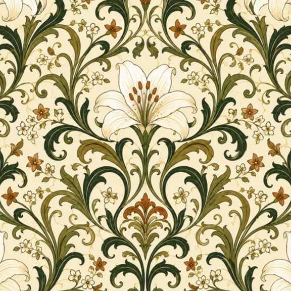 Peel and Stick Wallpaper 17.7in x 9.8ft Art Nouveau Lily Elegant Green Beige Tones Contact Paper Vinyl Waterproof Self Adhesive Wall Paper for Bedroom Shelf Cabinet Renter Friendly