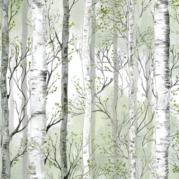Peel and Stick Wallpaper 17.7in x 9.8ft Birch Tree Forest Watercolor Green Leaves Soft Pastel Contact Paper Vinyl Self-Adhesive Removable Wall Paper for Bedroom Kitchen Cabinet Renter Friendly