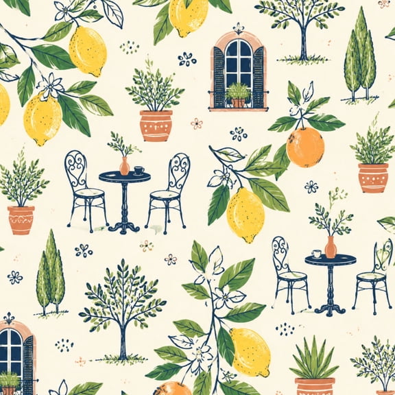 Peel and Stick Wallpaper 17.7in x 9.8ft Blue Hand Drawn Mediterranean Citrus Trees Scooters Caf Scenes Beige Contact Paper Vinyl Waterproof Self Adhesive Wall Paper for Bedroom Shelf Cabinet