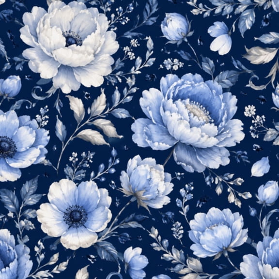 Peel and Stick Wallpaper 17.7in x 9.8ft Blue White Floral Peony Dark watercolor botanical Contact Paper Vinyl Waterproof Self Adhesive Wall Paper for Bedroom Shelf Cabinet Renter Friendly