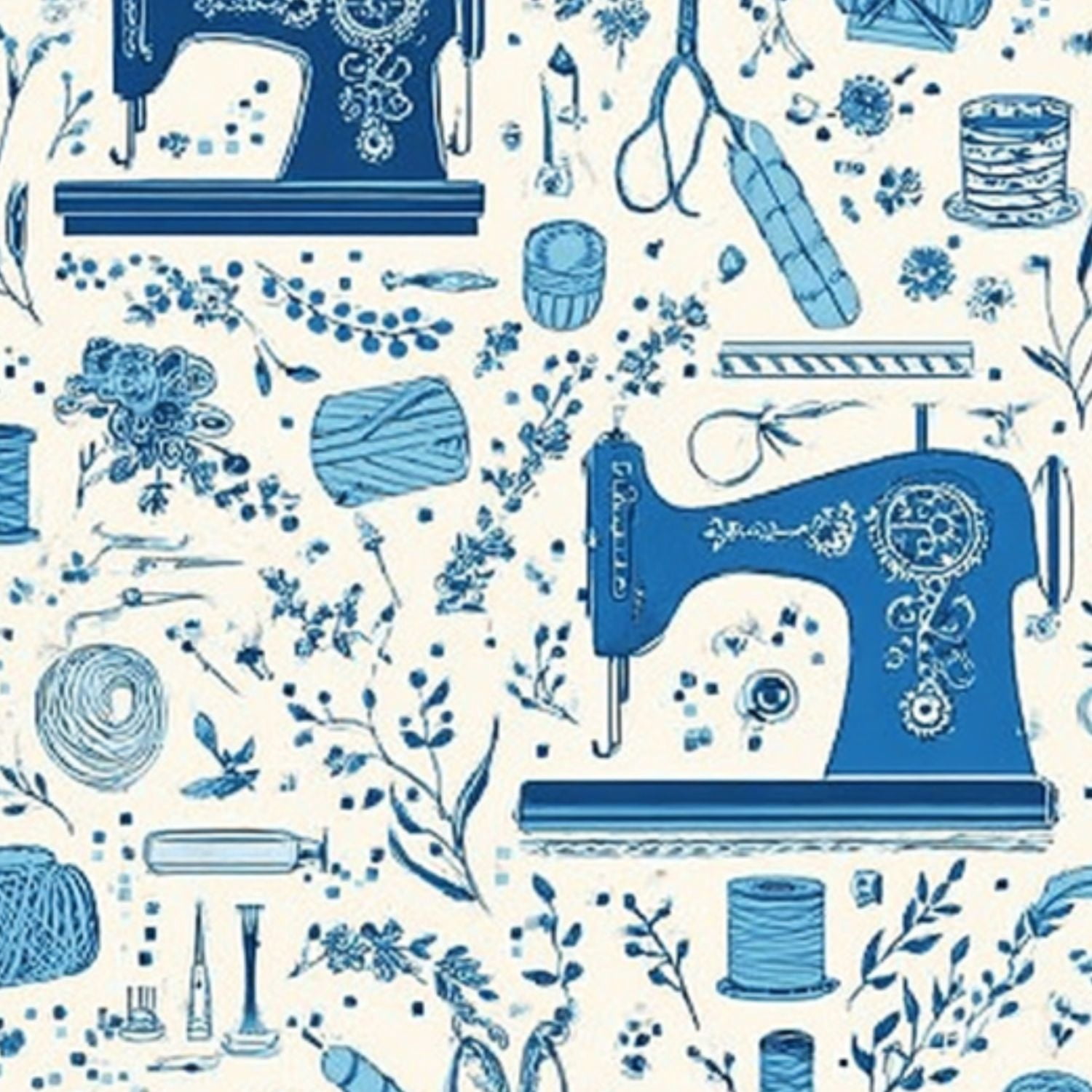 Peel and Stick Wallpaper 17.7in x 9.8ft Blue White Seamless Sewing Vintage Machines Notions Contact Paper Vinyl Self-Adhesive Removable Wall Paper for Bedroom DIY Home Decor Renter Friendly