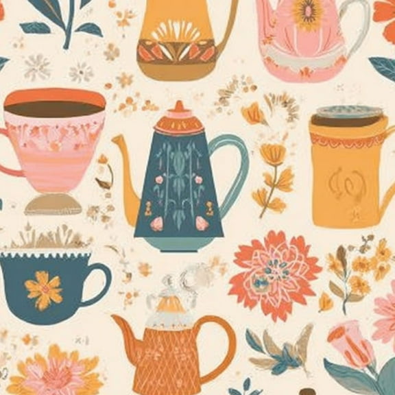 Peel and Stick Wallpaper 17.7in x 9.8ft Boho Chic Teapot Floral Muted Earth Tones Contact Paper Vinyl Self-Adhesive Removable Wall Paper for Bedroom Kitchen Decor Renter Friendly