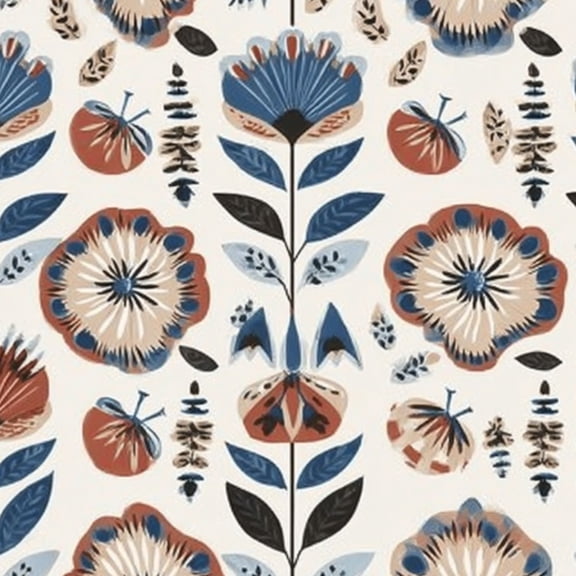 Peel and Stick Wallpaper 17.7in x 9.8ft Boho Floral Blue Rust Flowers Light Contact Paper Vinyl Self-Adhesive Removable Wall Paper for Bedroom Nursery Bathroom Renter Friendly