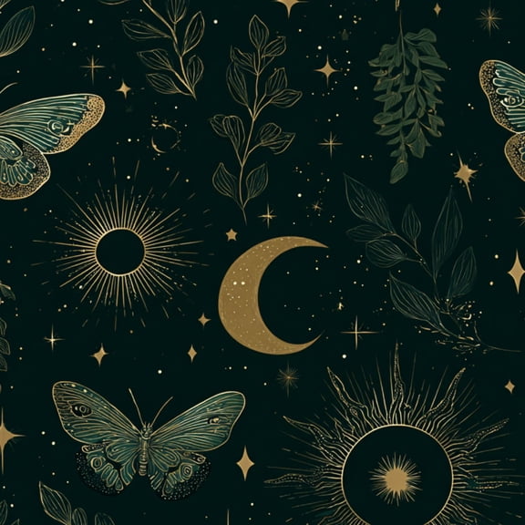 Peel and Stick Wallpaper 17.7in x 9.8ft Butterflies Floral Moon Phases Gold Accents Contact Paper Vinyl Waterproof Self Adhesive Wall Paper for Bedroom Shelf Cabinet Renter Friendly