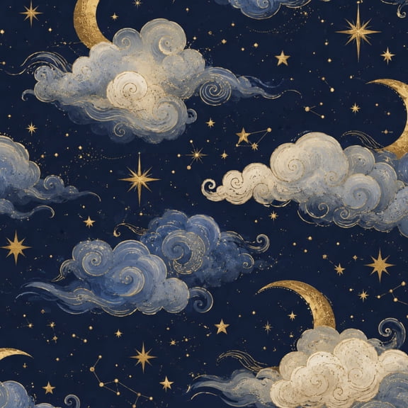 Peel and Stick Wallpaper 17.7in x 9.8ft Celestial Night Sky Golden Crescent Moons Stars Whimsical Blue Clouds Contact Paper Vinyl Waterproof Self Adhesive Wall Paper for Bedroom Shelf