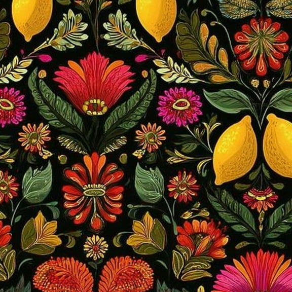 Peel and Stick Wallpaper 17.7in x 9.8ft Colorful Floral Lemon Black Contact Paper Vinyl Waterproof Self Adhesive Wall Paper for Bedroom Shelf Cabinet Renter Friendly