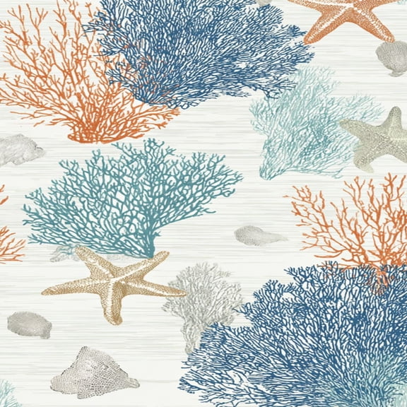 Peel and Stick Wallpaper 17.7in x 9.8ft Coral Starfish Blue Orange Sea Shells marine life underwater Contact Paper Vinyl Waterproof Self Adhesive Wall Paper for Bedroom Shelf Cabinet Renter Friendly