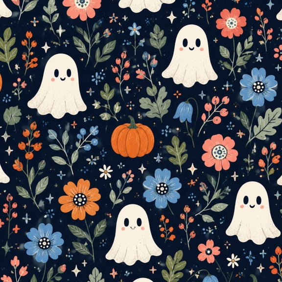 Peel and Stick Wallpaper 17.7in x 9.8ft Cute Halloween Ghosts Pumpkins Floral Dark Contact Paper Renter Friendly, Removable & Waterproof, Vinyl Easy Install for Bedrooms Dorm