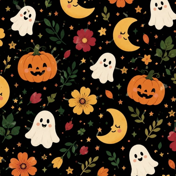Peel and Stick Wallpaper 17.7in x 9.8ft Cute Halloween Pumpkins Ghosts Moons Autumn Flowers Contact Paper Renter Friendly, Removable & Waterproof, Vinyl Easy Install for Bedrooms Dorm
