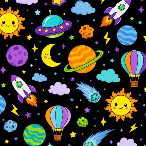 Peel and Stick Wallpaper 17.7in x 9.8ft Cute Space Themed Cartoon Rockets Planets Balloons Contact Paper Vinyl Waterproof Self Adhesive Wall Paper for Classroom Shelf Cabinet Renter Friendly
