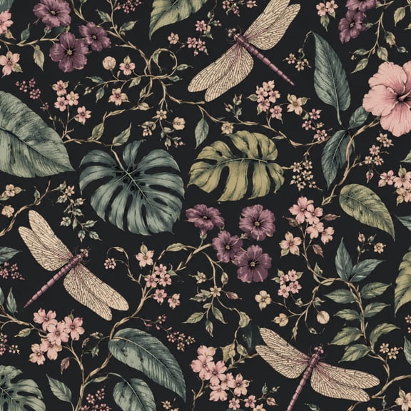 Peel and Stick Wallpaper 17.7in x 9.8ft Dragonfly Floral Tropical Botanical Dark Contact Paper Vinyl Waterproof Self Adhesive Wall Paper for Bedroom Shelf Cabinet Renter Friendly