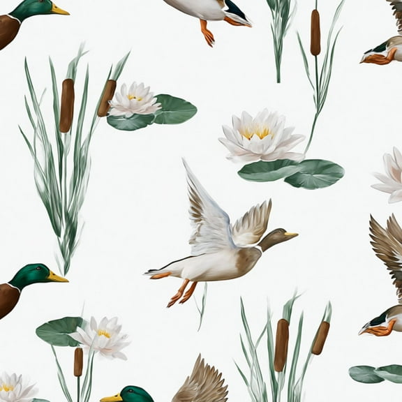 Peel and Stick Wallpaper 17.7in x 9.8ft Duck Water Lily Botanical Cattails Greenery Contact Paper Vinyl Waterproof Self Adhesive Wall Paper for Bedroom Shelf Cabinet Renter Friendly