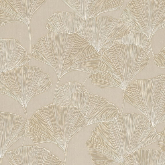 Peel and Stick Wallpaper 17.7in x 9.8ft Elegant Beige Ginkgo Leaf Metallic Line Art Texture Contact Paper Vinyl Waterproof Self Adhesive Wall Paper for Bedroom Shelf Cabinet Renter Friendly